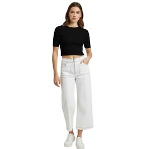 Verve Blues White Wide‎ Leg Cropped Pants Contrast Stitching Size 10
